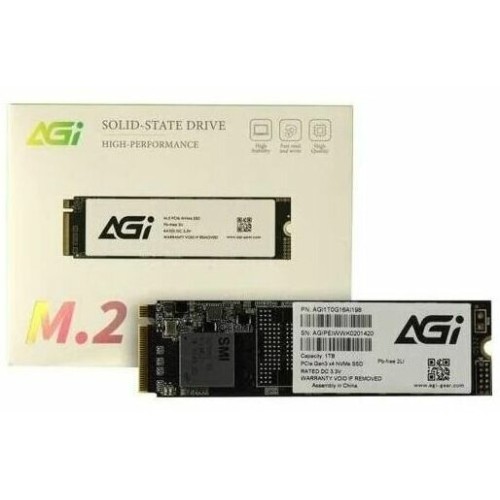 Твердотельный накопитель M.2 2280 1TB AGI AI198 Client SSD PCIe Gen3x4 with NVMe, 2000/1690, IOPS 214/243K, MTBF 1.6M, 3D NAND TLC, 400TBW, 0,37DWPD, RTL (610347) {100}